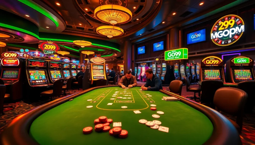 Experience the thrill of playing at Go99 casino with vibrant slot machines and engaging poker tables.