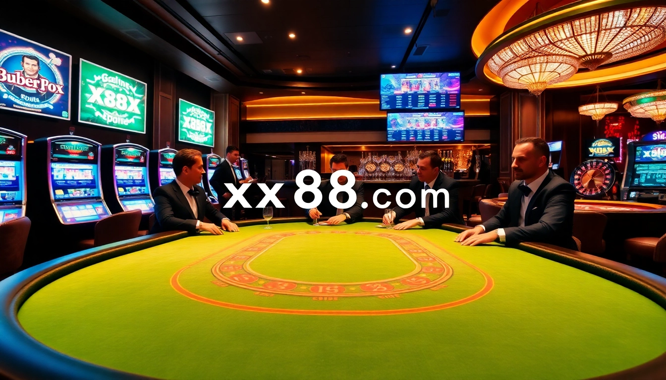 Winning at xx88 com's luxurious poker table surrounded by casino excitement.