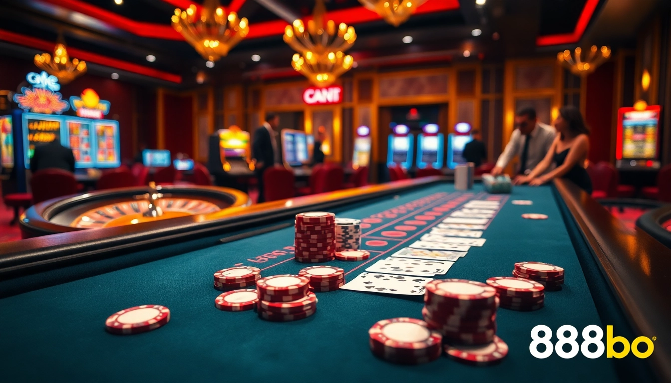 Experience thrilling gameplay at 888b with vibrant casino elements, including cards and roulette.