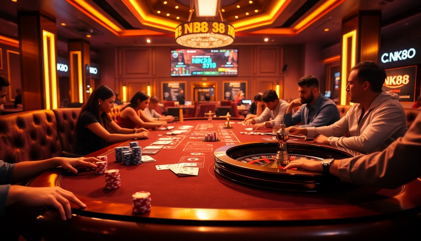 Experience the thrill of high-stakes poker at NK88, featuring vibrant chips and enticing gameplay.