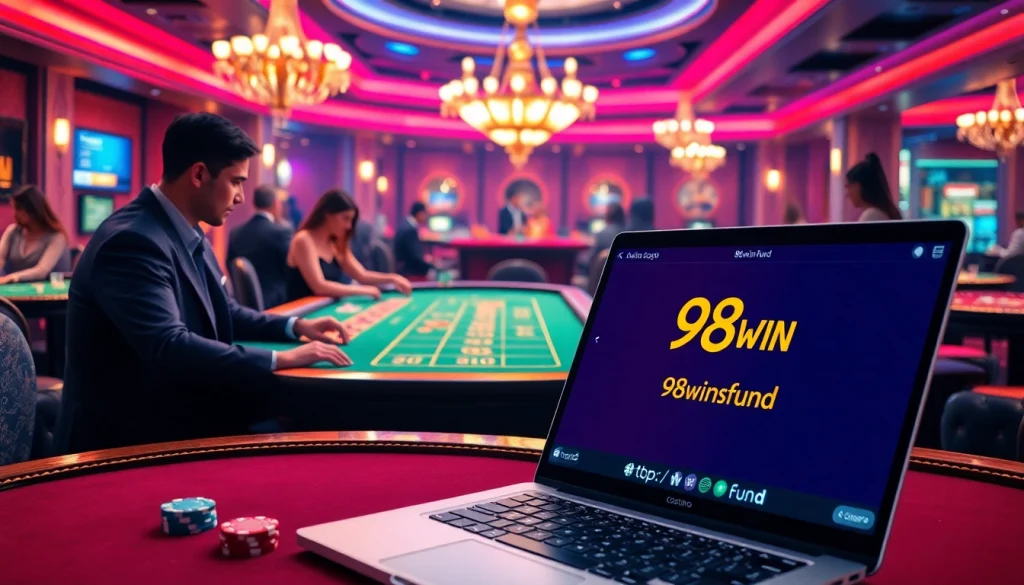 Experience the excitement of online gambling at https://98win.fund with luxurious gaming tables and vibrant poker action.