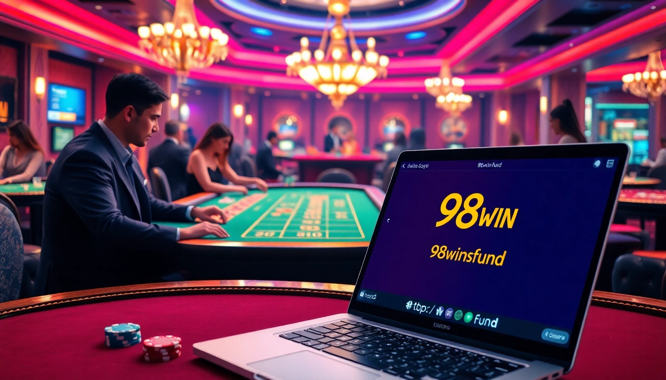Experience the excitement of online gambling at https://98win.fund with luxurious gaming tables and vibrant poker action.