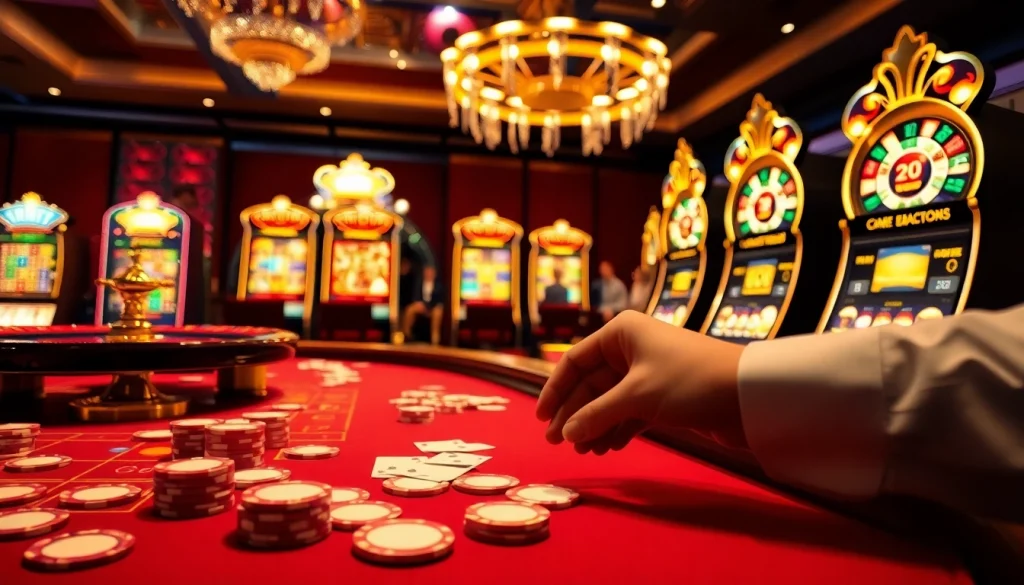 Players engaging in thrilling games at ok 365 casino tables, filled with vibrant poker chips and cards.