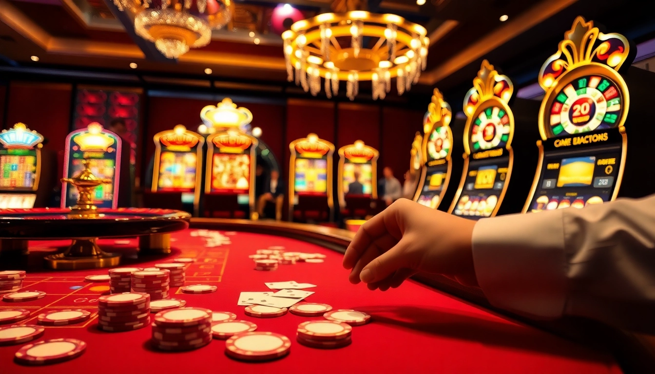Players engaging in thrilling games at ok 365 casino tables, filled with vibrant poker chips and cards.