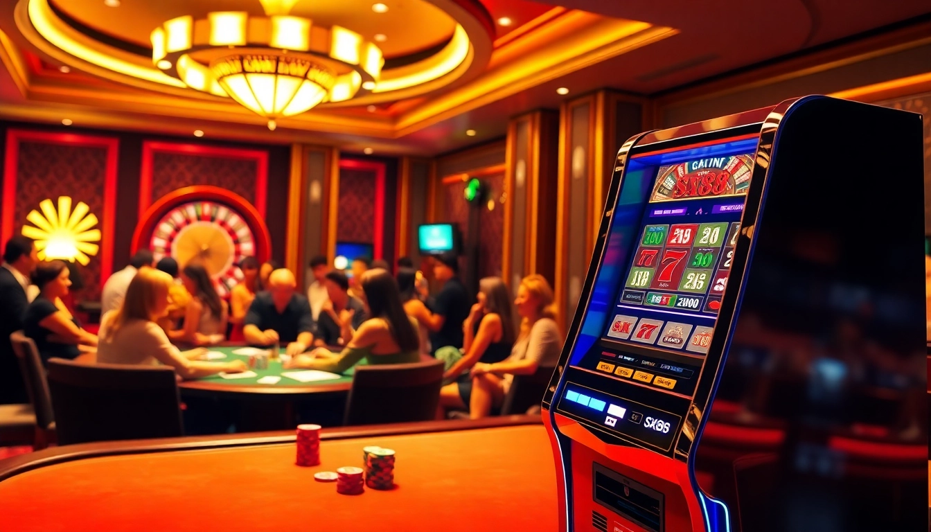 SX88 casino poker table featuring luxury chips and cards for an exciting gaming experience.