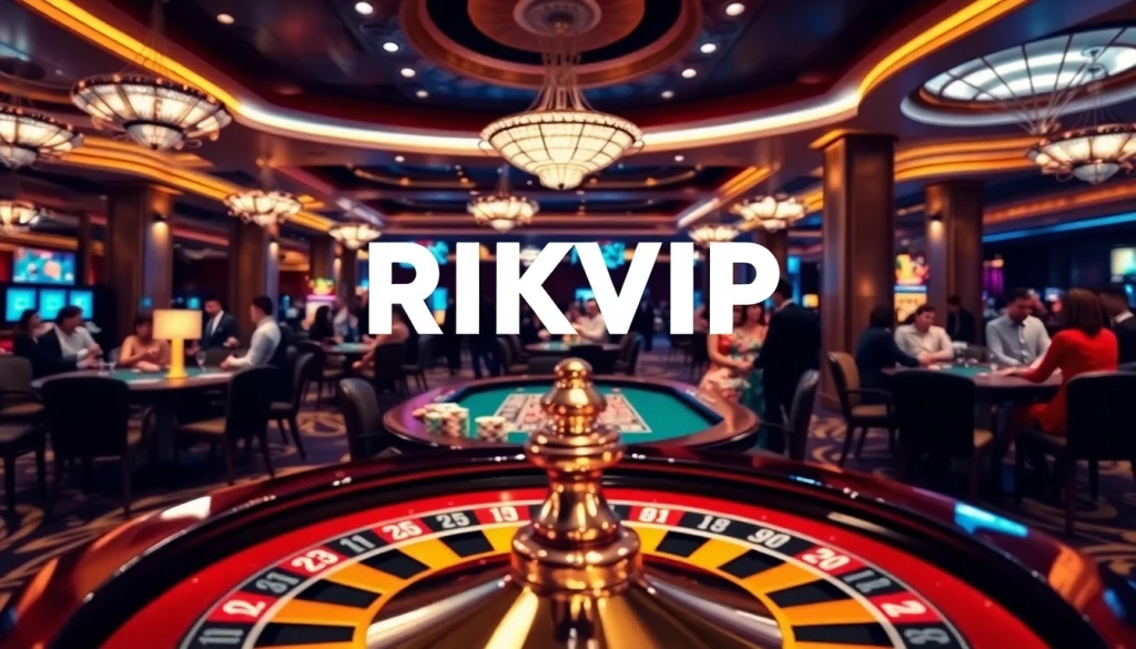 Experience the thrill of online gambling with RIKVIP's vibrant casino atmosphere, showcasing poker and roulette.