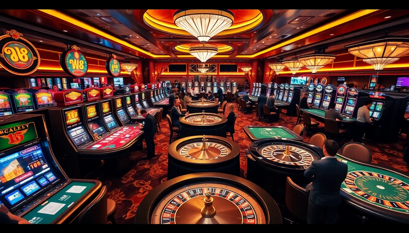 Players enjoying thrilling games at WW88 casino with vibrant tables and slot machines.