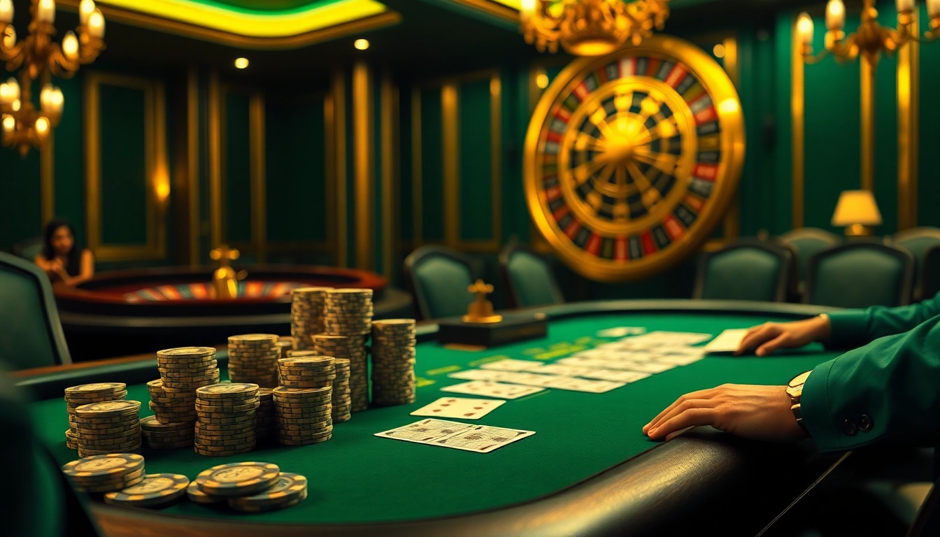 Players enjoying high-stakes poker at an MB66-themed casino table with luxurious decor.