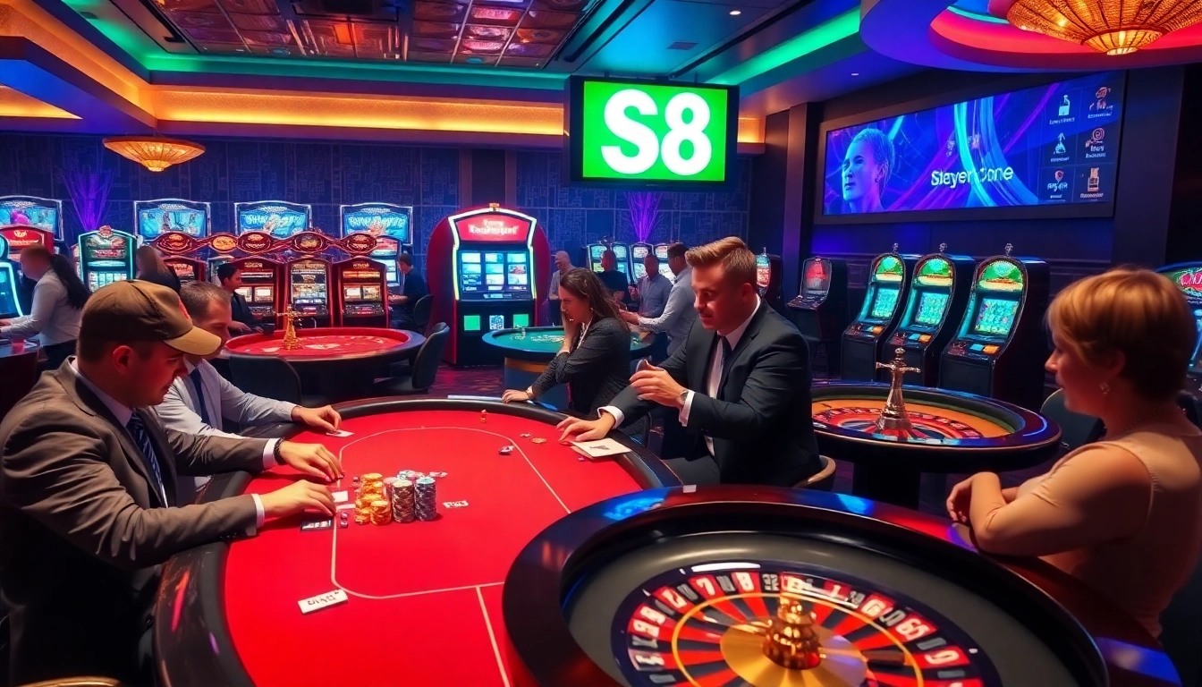 Players strategically bet on S8 at a luxurious casino table, highlighting intense gambling action.