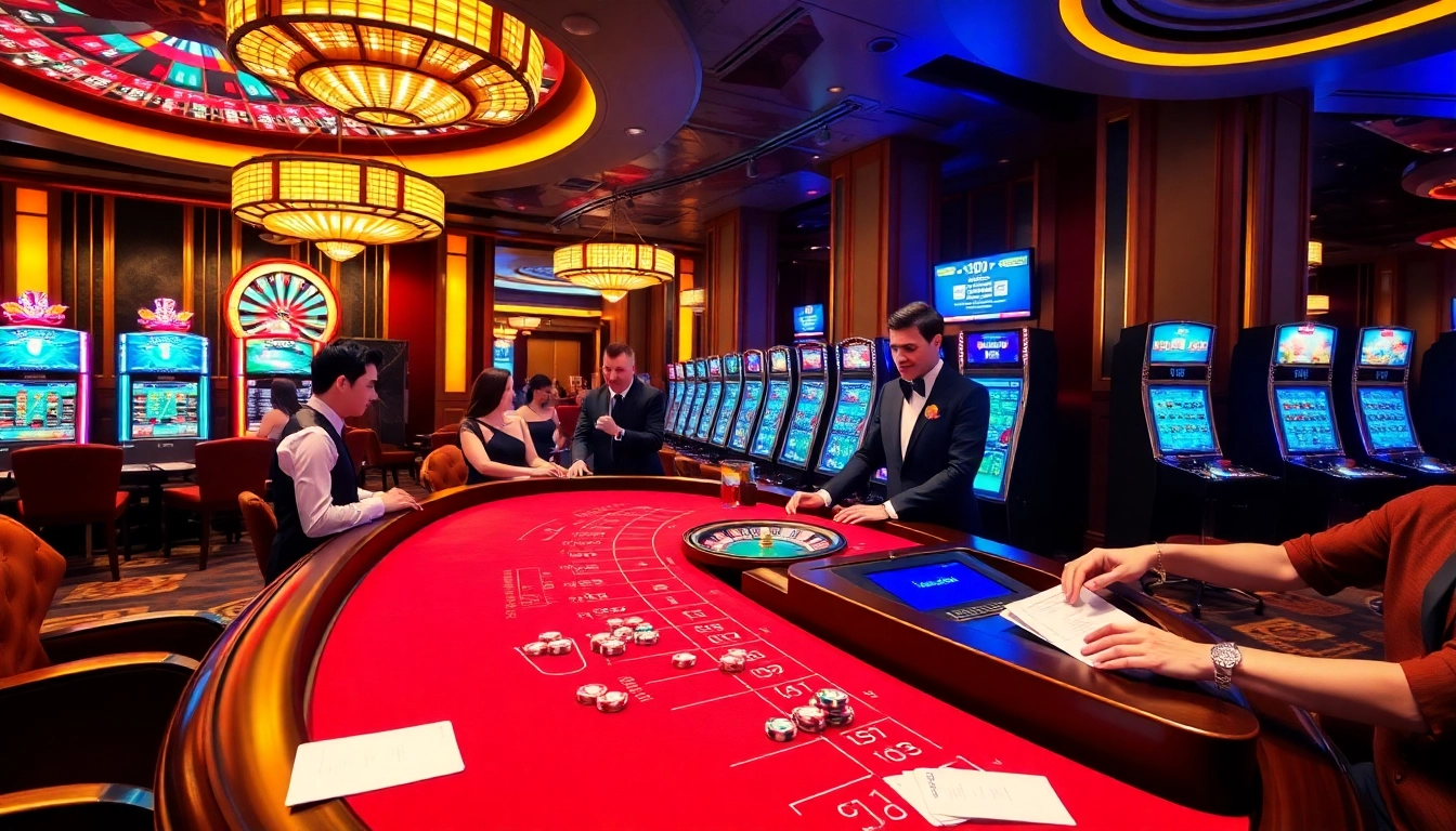 Experience the excitement of gambling at https://www.sclub88.bet/ with a thrilling baccarat table and vibrant roulette wheel.