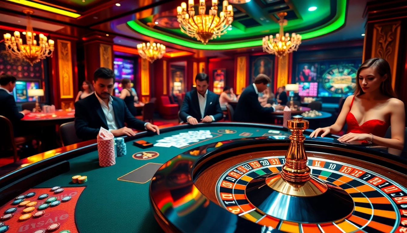 Experience the thrill of link okfun at a lively casino with colorful poker chips and spinning roulette wheels.