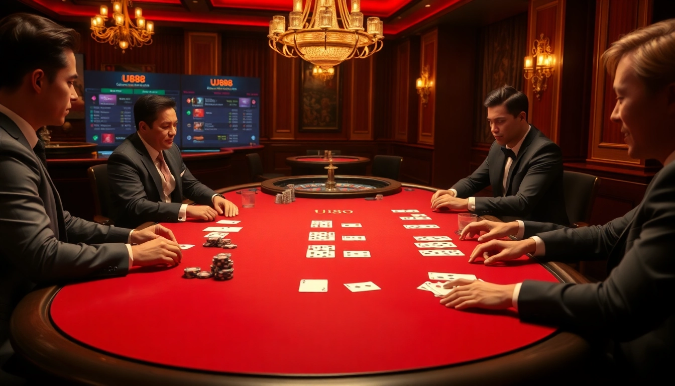 Experience the excitement of poker at UU88 with luxurious casino elements and a vibrant atmosphere.