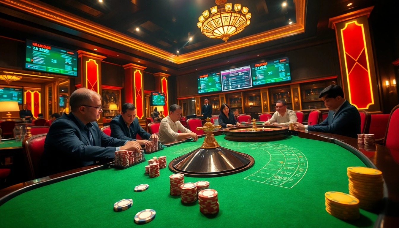 Experience the thrill of online gambling at trang chủ xx88 with vibrant casino tables and engaged players.