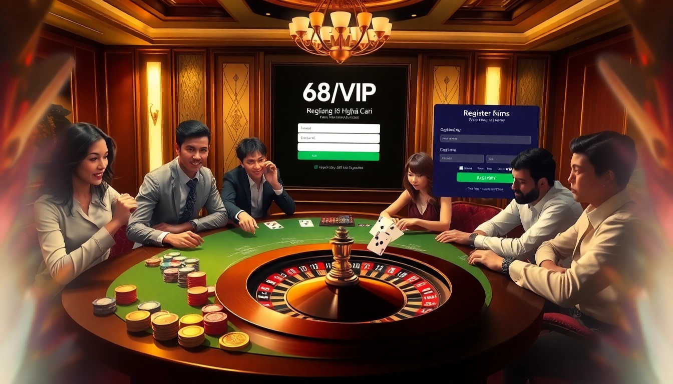Engage with Đăng Ký Nhà Cái 68VIP at a luxurious casino scene filled with excitement.