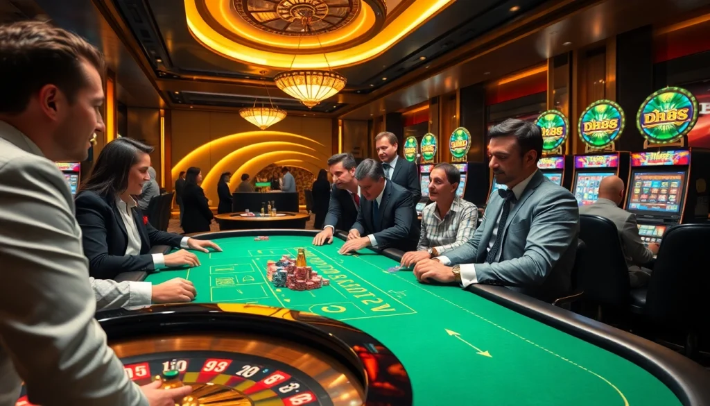 Exciting high-stakes gambling scene with dh88-inspired luxury casino elements and vibrant poker action.