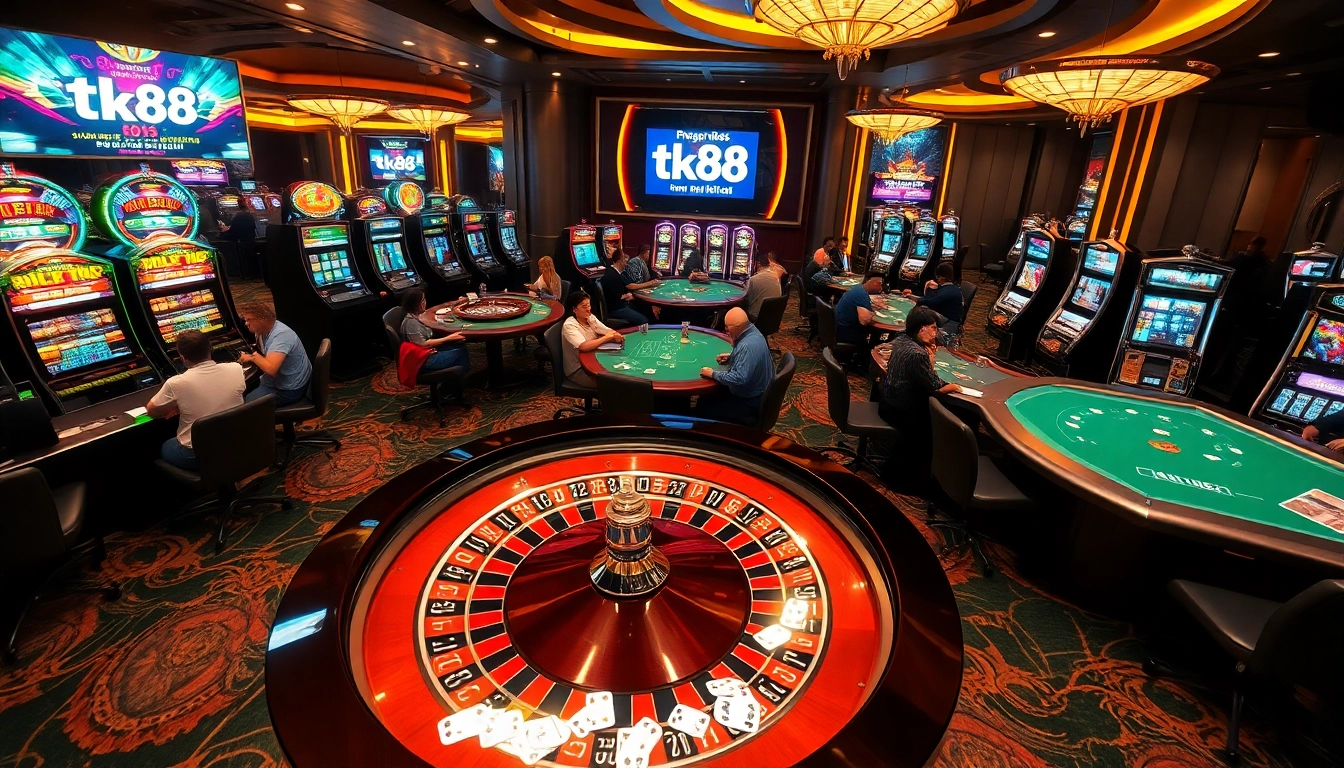 Experience thrilling moments at tk88 with vibrant casino games and elegant gaming setups.