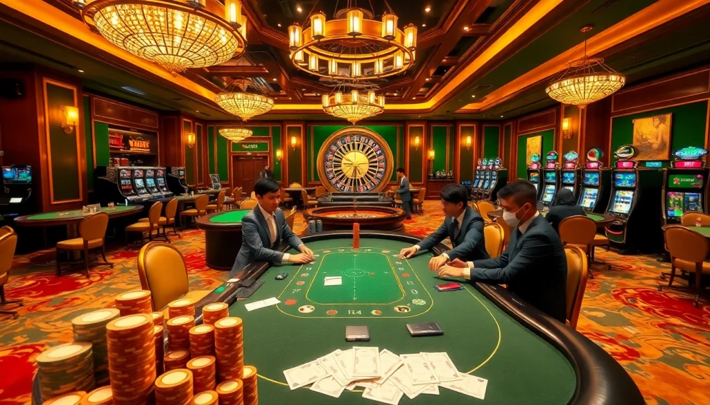Players enjoying intense poker action at TG88 casino, showcasing luxury and excitement.