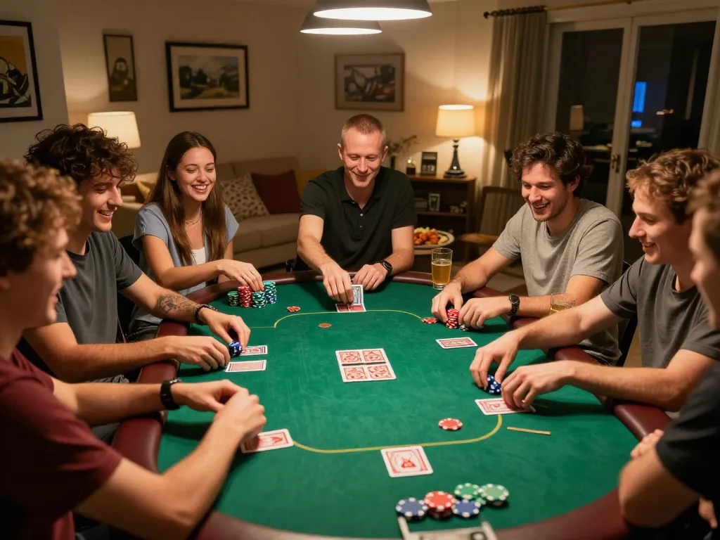 Players enjoying a lively poker night at home with Bl555, showcasing competitive spirit and camaraderie