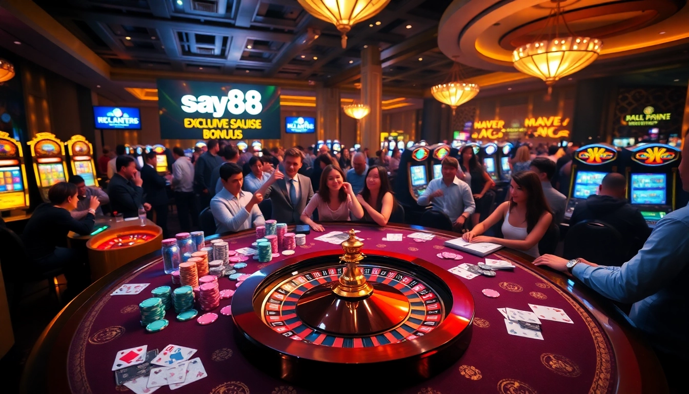 Experience the vibrant gameplay of say88 casino, featuring poker chips and roulette in action.