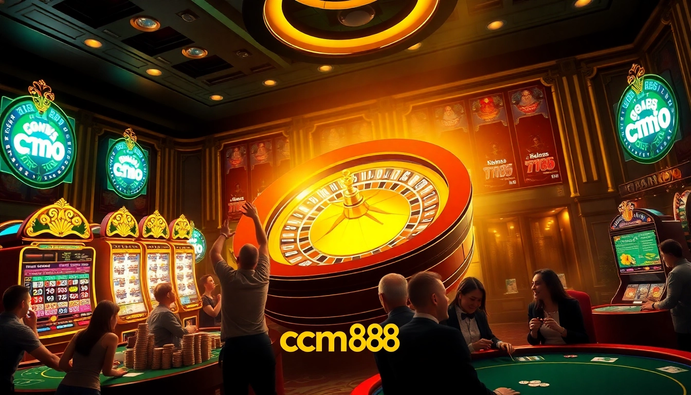 Enjoying vibrant gameplay at cm88 casino with roulette, slot machines, and excited players.