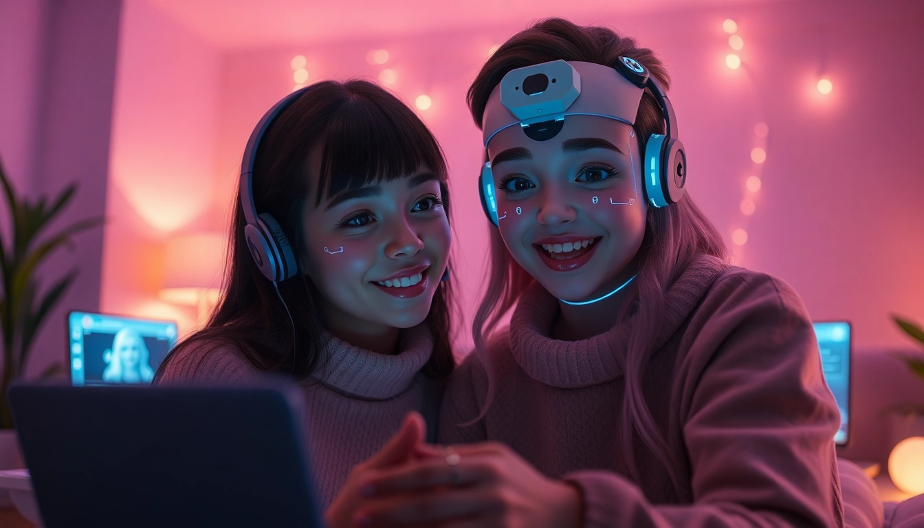 Engaging scene of character ai nsfw interaction, featuring playful digital characters in a warm, inviting atmosphere.