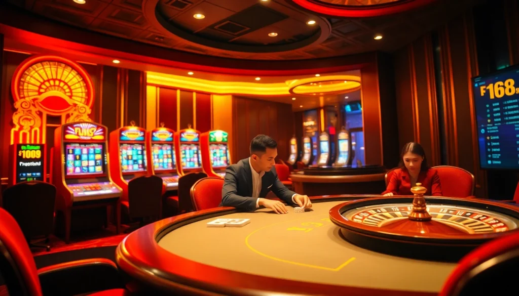 F168 online casino players enjoy thrilling games at a vibrant poker table.