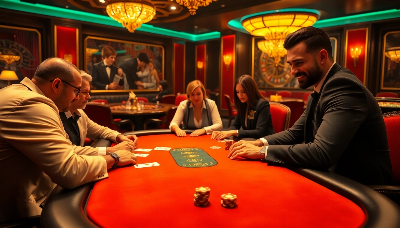 Haywin players enjoying an exciting poker game at a luxurious casino table.