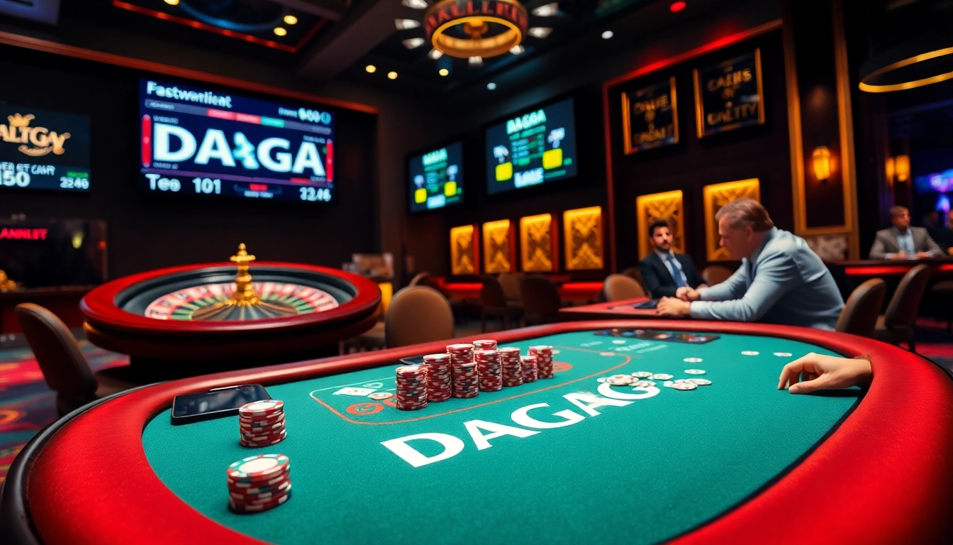 Experience high-stakes gambling at DAGA with poker tables and vibrant gaming action.