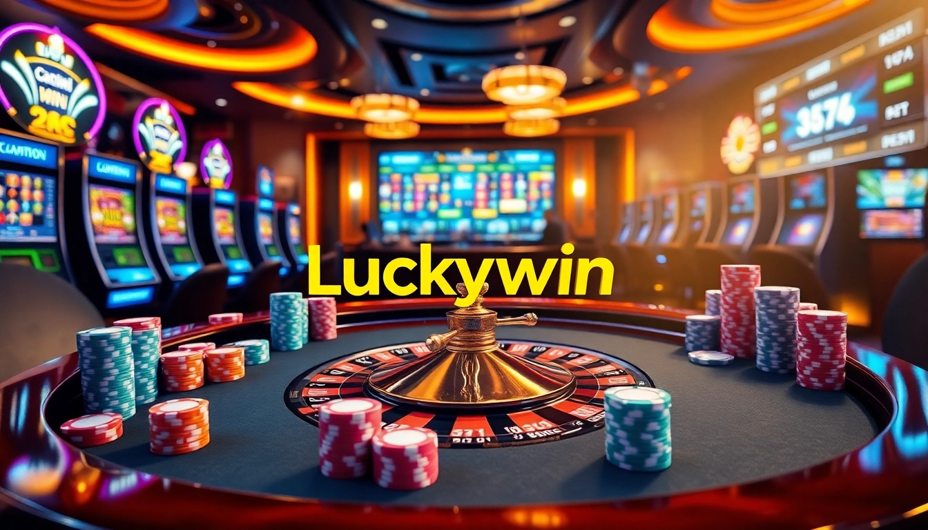 Players engaging with casino games at a vibrant Luckywin roulette table, showcasing excitement and luxury.