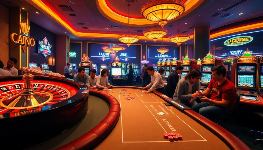 Experience the excitement of gambling at LC88 Best with engaging players and vibrant casino elements.