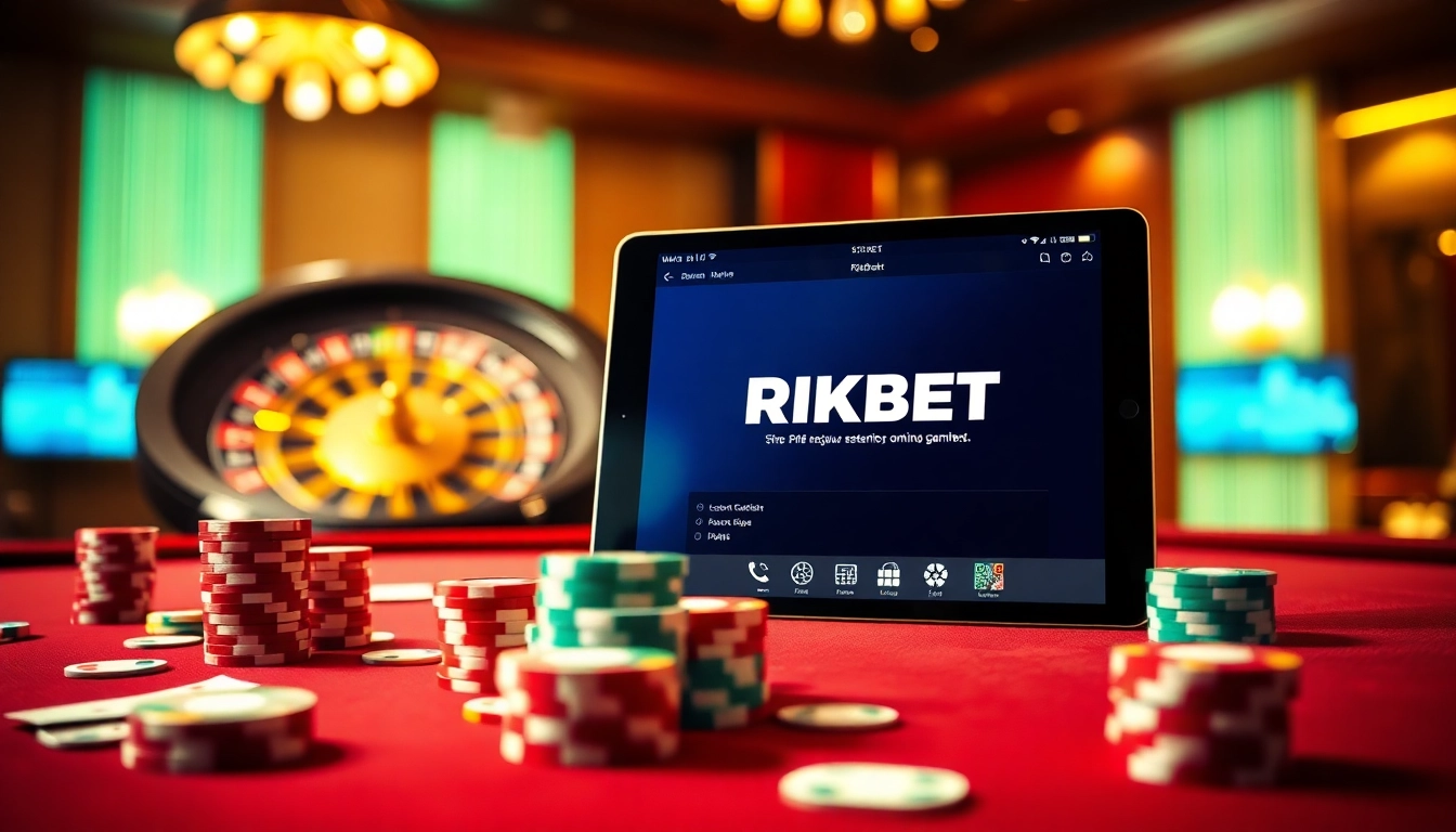 RIKBET's vibrant casino scene showcasing poker chips and a spinning roulette wheel for an exciting gaming experience.