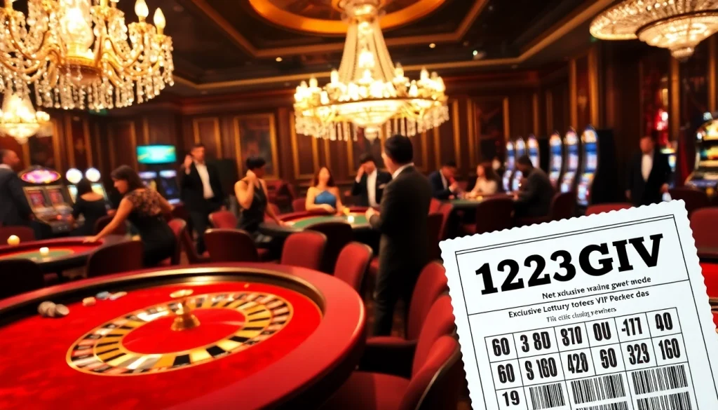 Experience the thrill of high-stakes gambling with 123GA VIP showcasing exclusive benefits and luxurious casino elements.