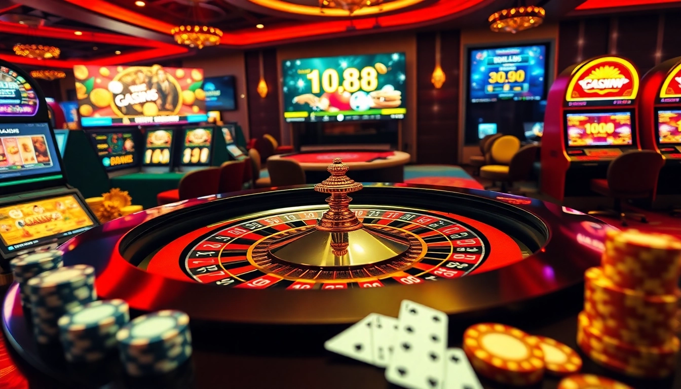 Experience the excitement of online gambling at https://tg88com.net/ with luxurious casino elements, including roulette and slots.