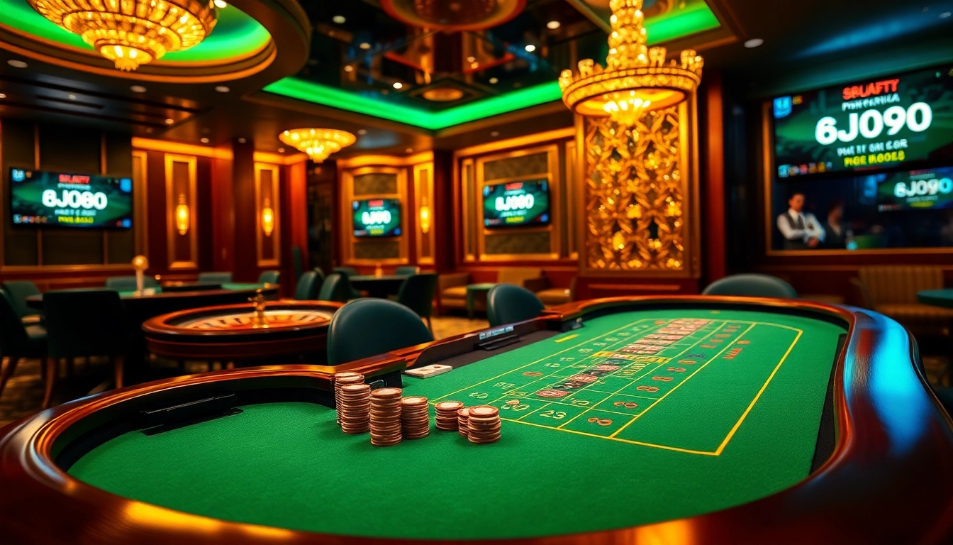 Experience the thrill of BJ88 with a luxurious blackjack table and vibrant casino atmosphere.