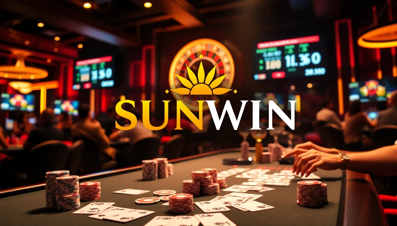 Experience the thrill of SUNWIN gaming with vibrant casino tables and excited players.
