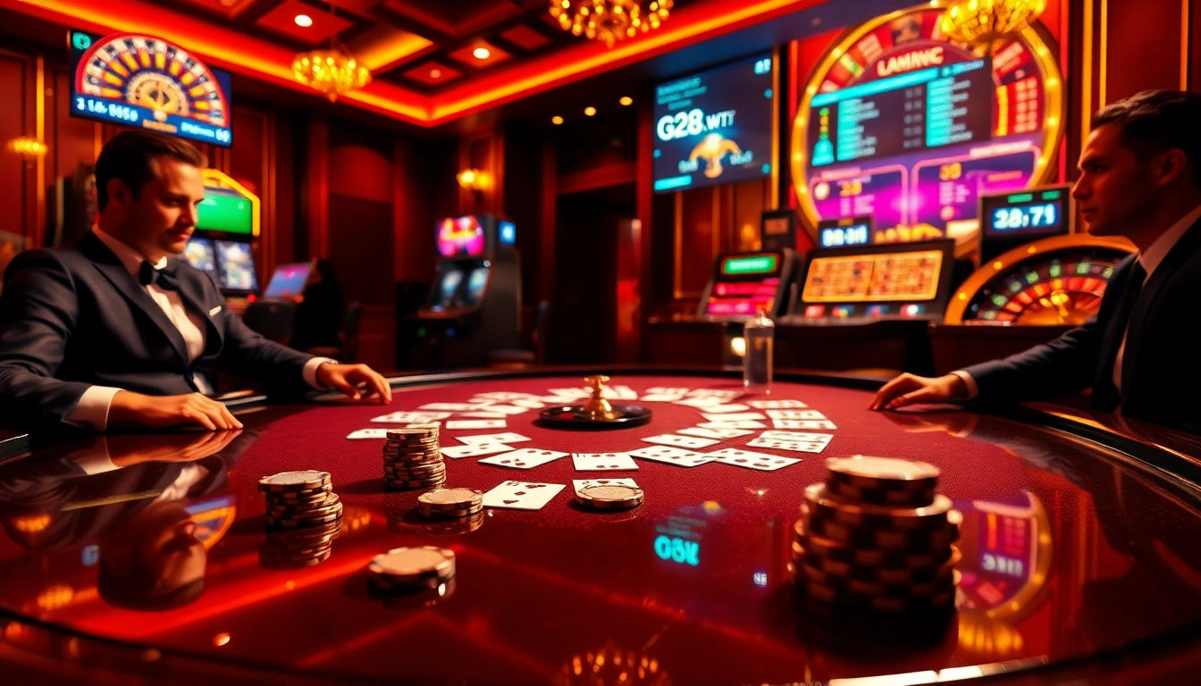 A dynamic poker scene at https://g28.wtf/ showcasing professional players engaging in high-stakes action with chips and cards.