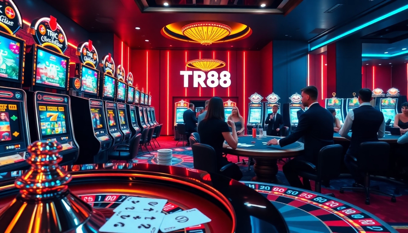 Experience the thrill of TR88 with poker chips and a vibrant casino atmosphere.