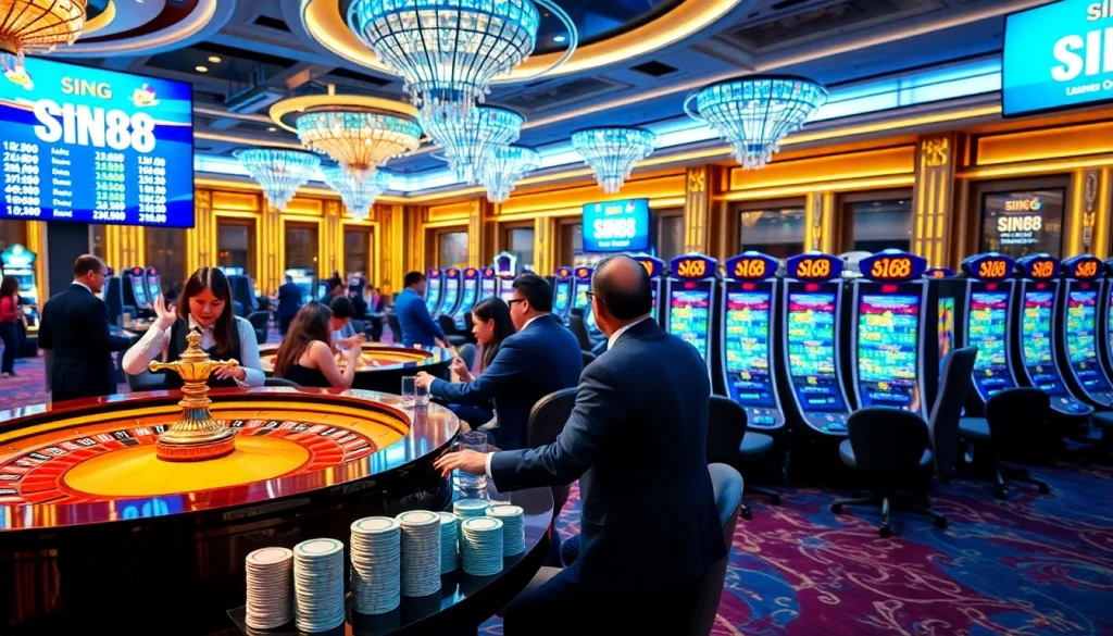 SIN88 enthusiasts enjoying advanced betting options at a vibrant casino gaming scene.