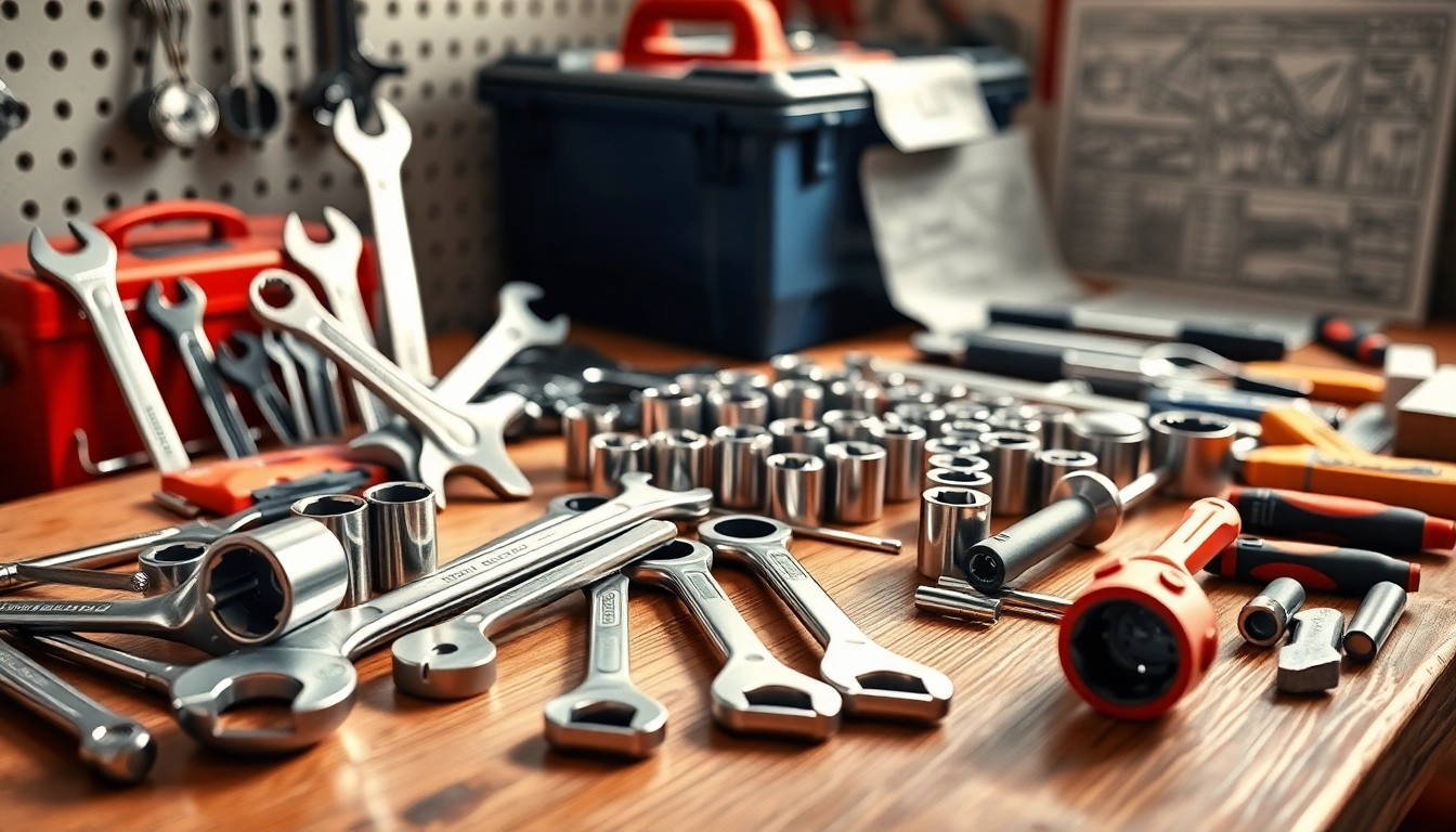 Close-up of USAG tools including wrenches and socket sets in a professional workspace.