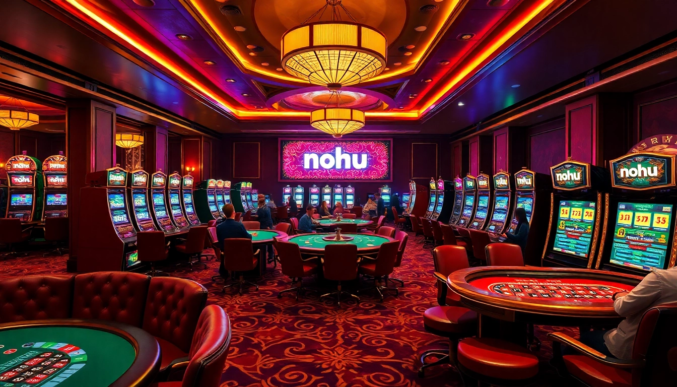 Nohu gaming room with vibrant slot machines and elegant casino tables.
