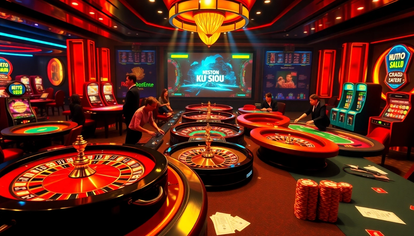 A dynamic online casino interface at https://nohu90vn2.com/ featuring roulette and slot machines, showcasing immersive gaming excitement.