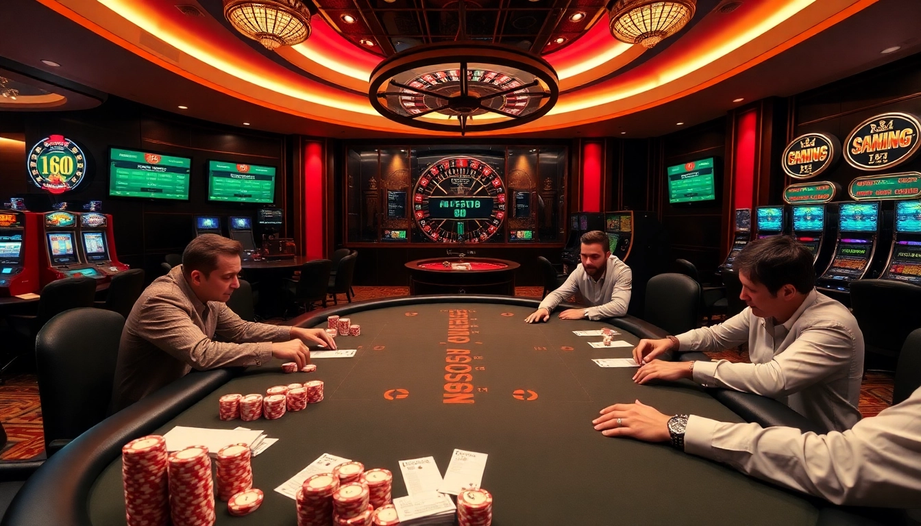 Experience the thrills of kg88 at an upscale casino poker table with vibrant roulette and more.