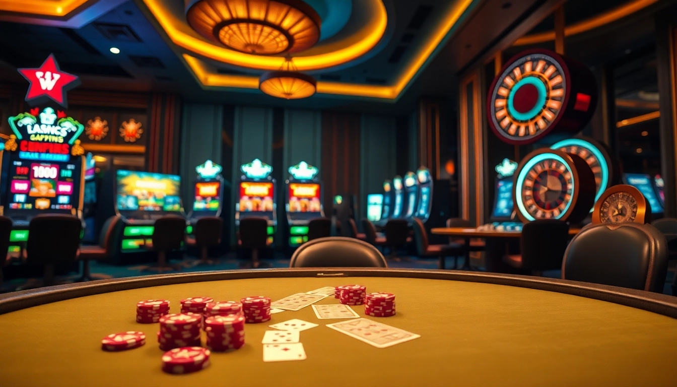 Lương Sơn TV enhances online gambling experiences with a luxurious casino scene filled with vibrant poker chips and intense gameplay.