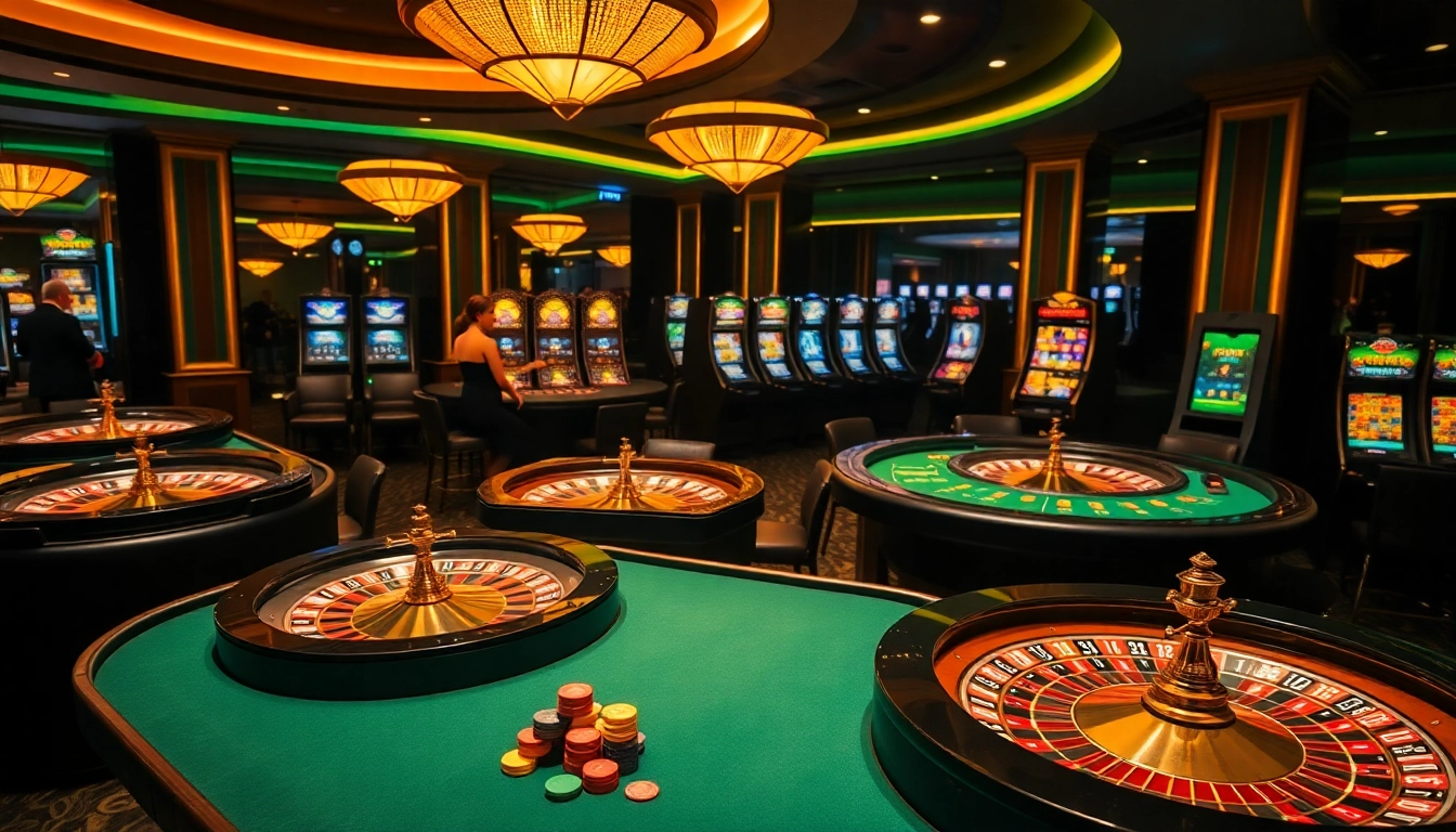Experience thrilling gaming action at 65A's luxurious casino with vibrant tables and slots.