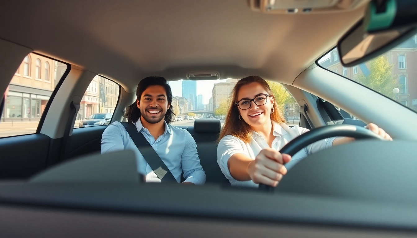 Engaging automatic driving lessons Portsmouth with an instructor guiding a student in a car.