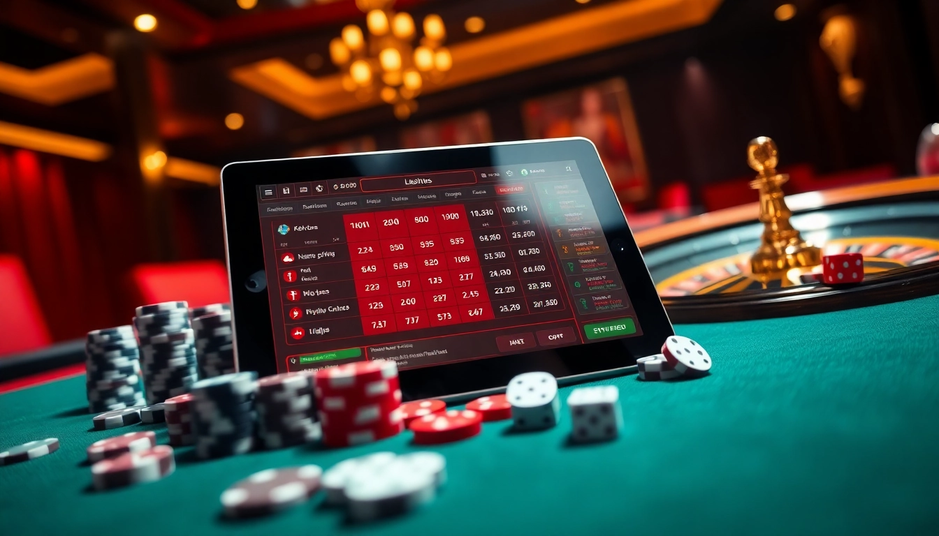 Experience the excitement of kèo nhà cái with a luxurious casino setup featuring betting odds and visuals from a tablet.