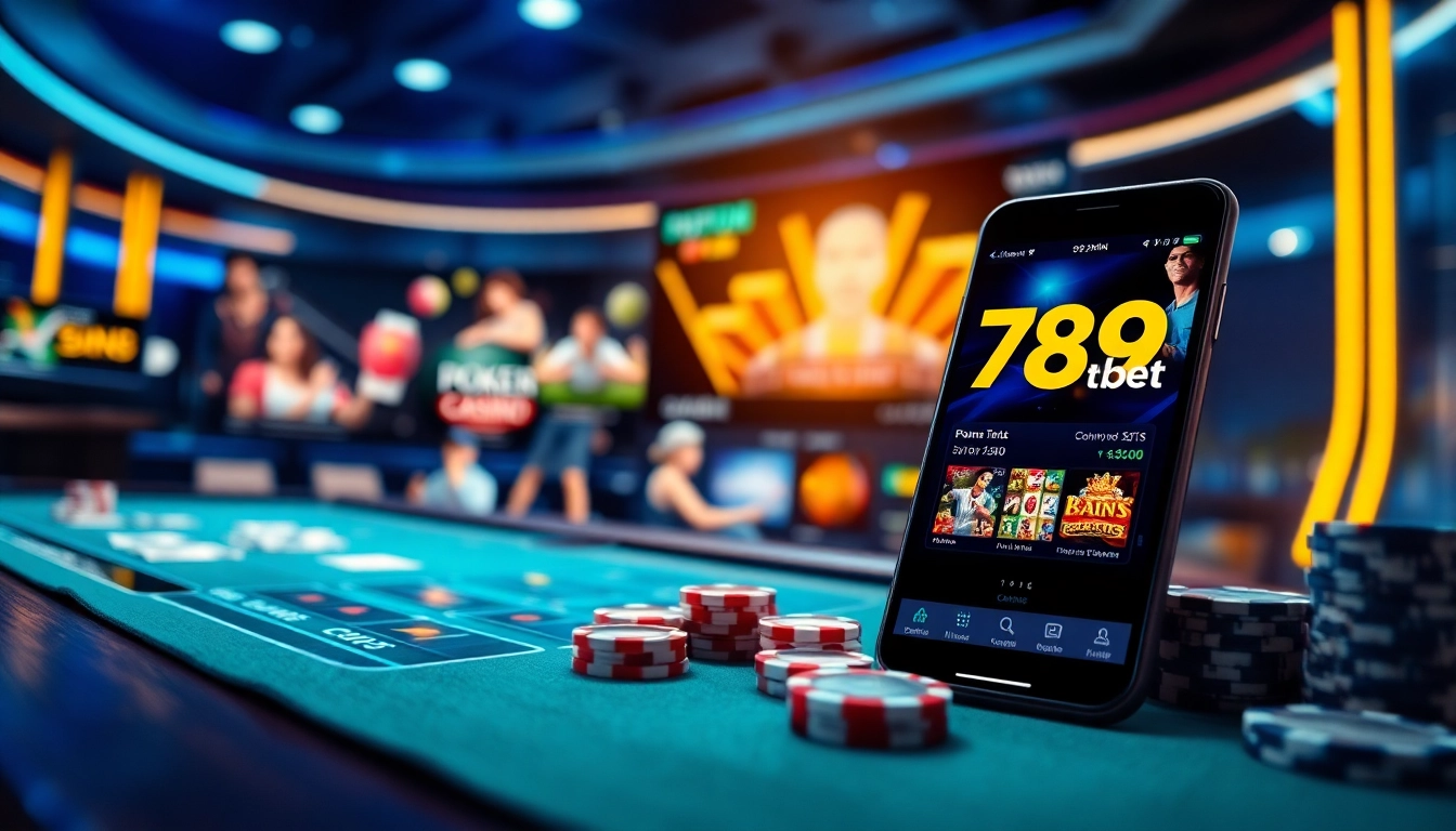 Engaging visual showcasing 789bet's vibrant online gambling platform with casino games and mobile accessibility.