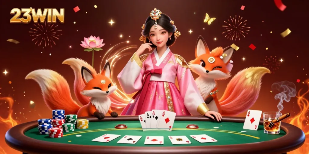 Experience thrilling moments at 23WIN with a vibrant poker scene featuring lucky elements.