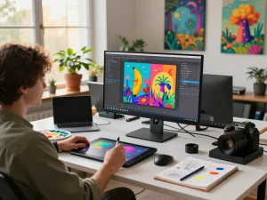 Creating stunning visuals with nano banana 2 in a modern digital art studio