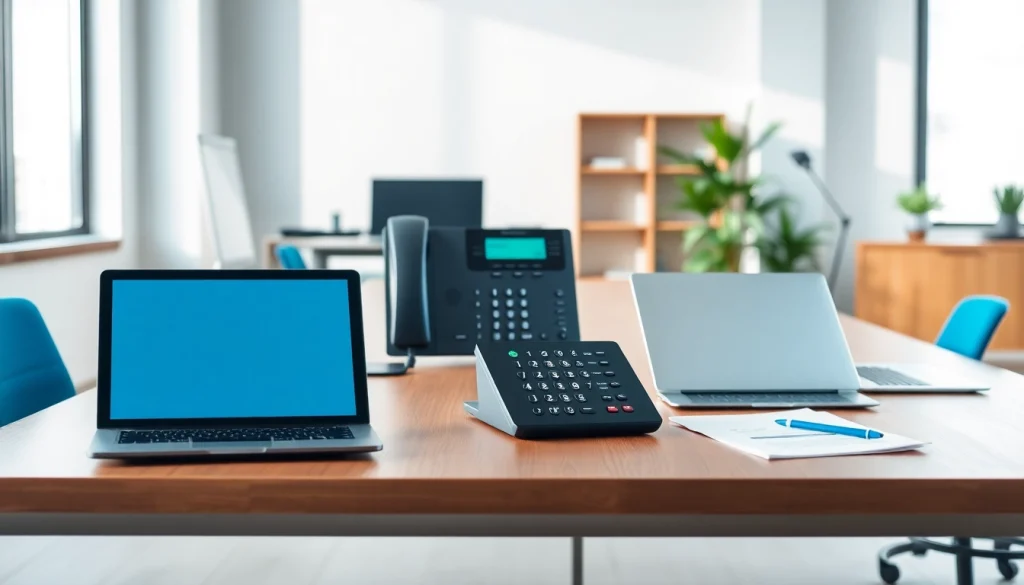 Showcasing hosted VoIP phone systems for small business within a modern office environment.